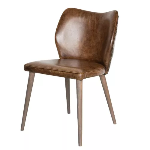 By Kohler  SALE Sandy Arm Chair - Buffalo Leather Middle Brown vintage - 2 Tone - Antique nails - Grey Wash (200100-1)